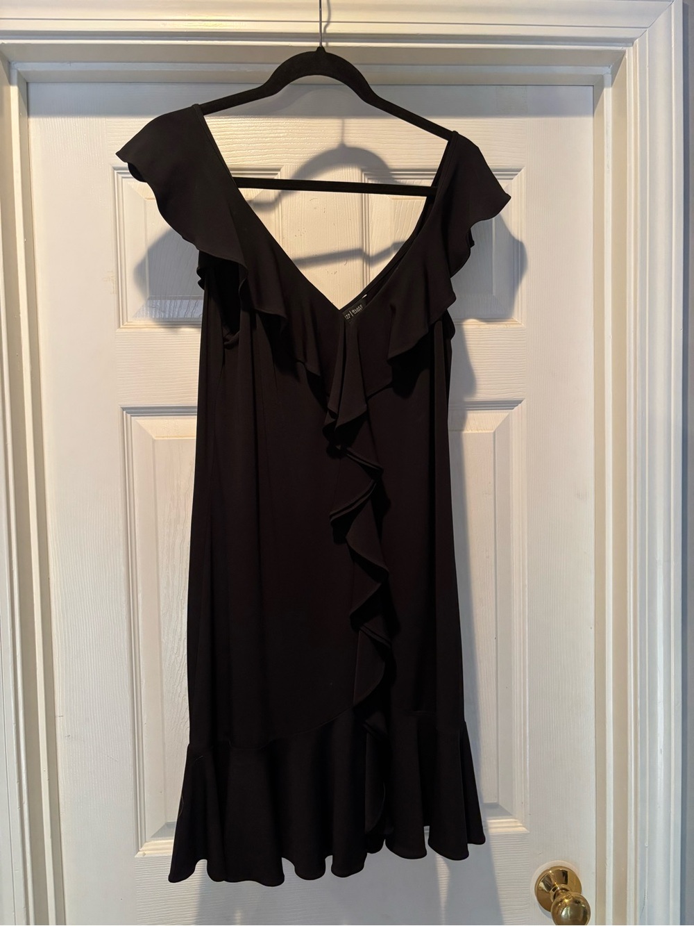 White House Black Market Black Ruffle V-Neck Mini Dress